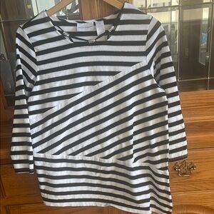 Alfred Dunner Asymmetrical Black and White 3/4 Sleeve Blouse